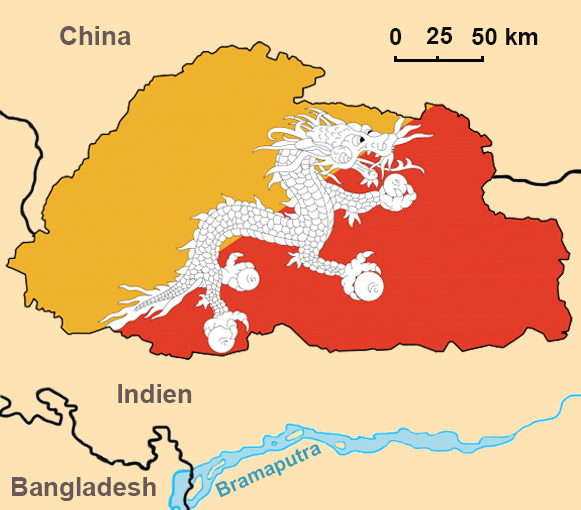 Bhutan Karte mFlagge