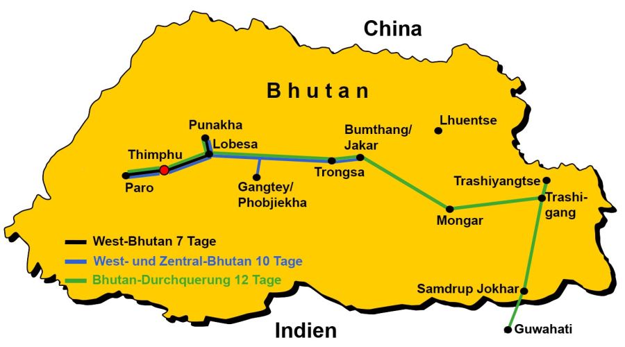 RV Karte Bhutan alle Routen