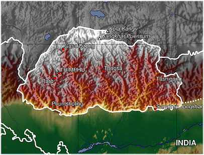 bhutan topographische Karte www weltkartecom kostenlos